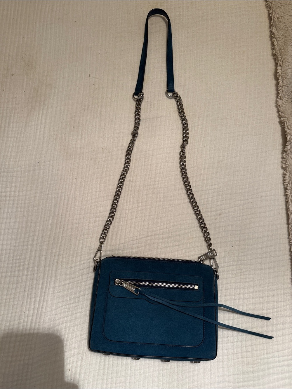 Rebecca Minkoff Avery Blue Suede Crossbody